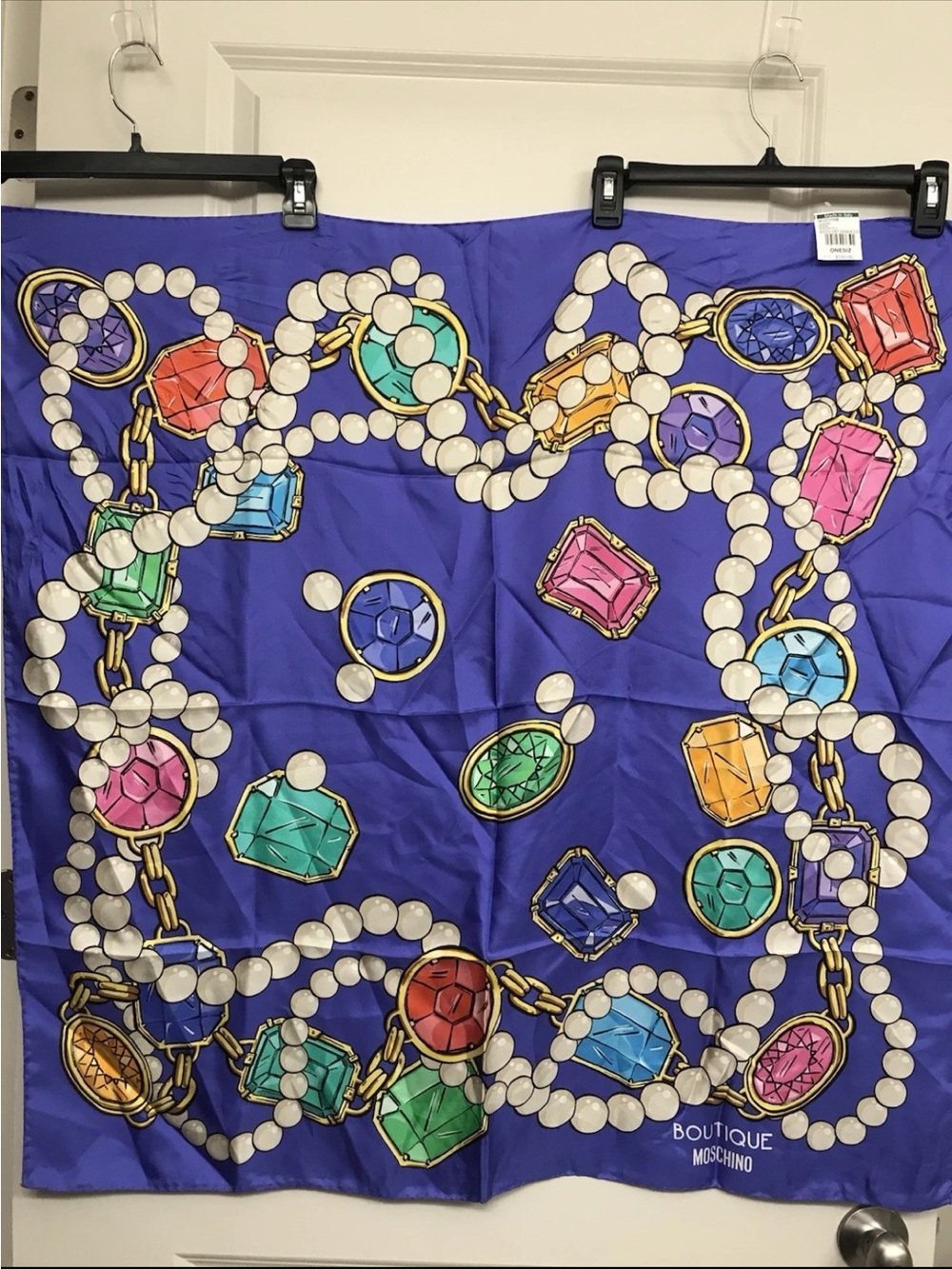 Moschino  boutique Purple jewelry printed Silk Scarf large New